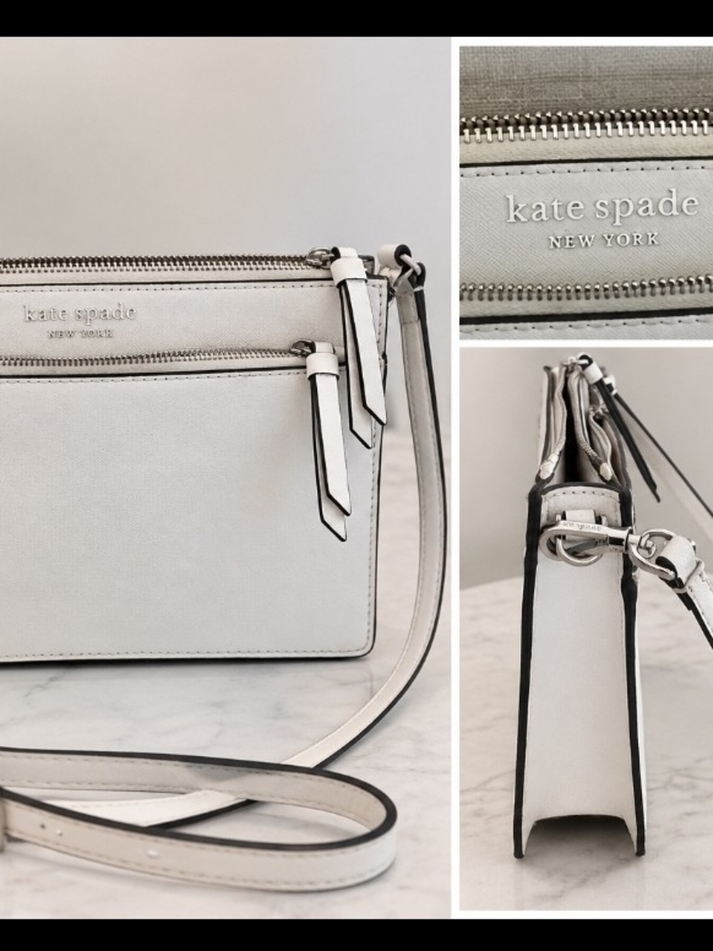 kate spade White Crossbody Bag with Black Trim